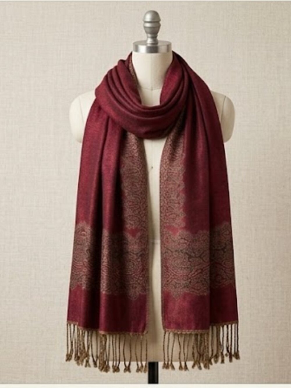 Reversible pasiley pashmina scarf in Burgundy, Unisex shawl wrap, Rave, Wedding